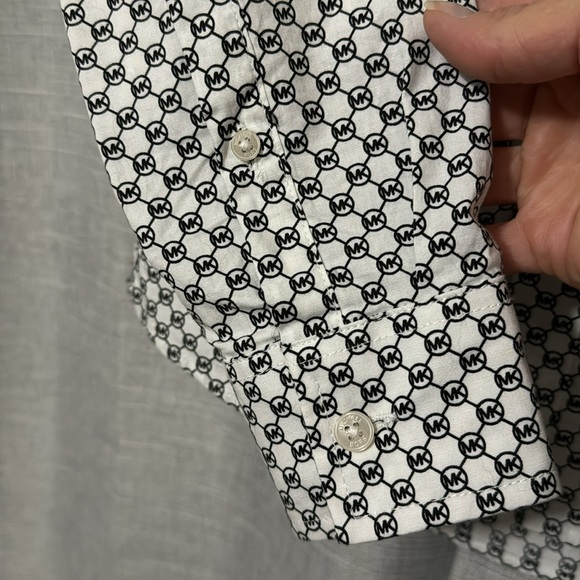 MK Allover Print Button Front Dress Shirt-Slim Fit-M-Black/White-98 Cotton-EUC - Picture 7 of 15